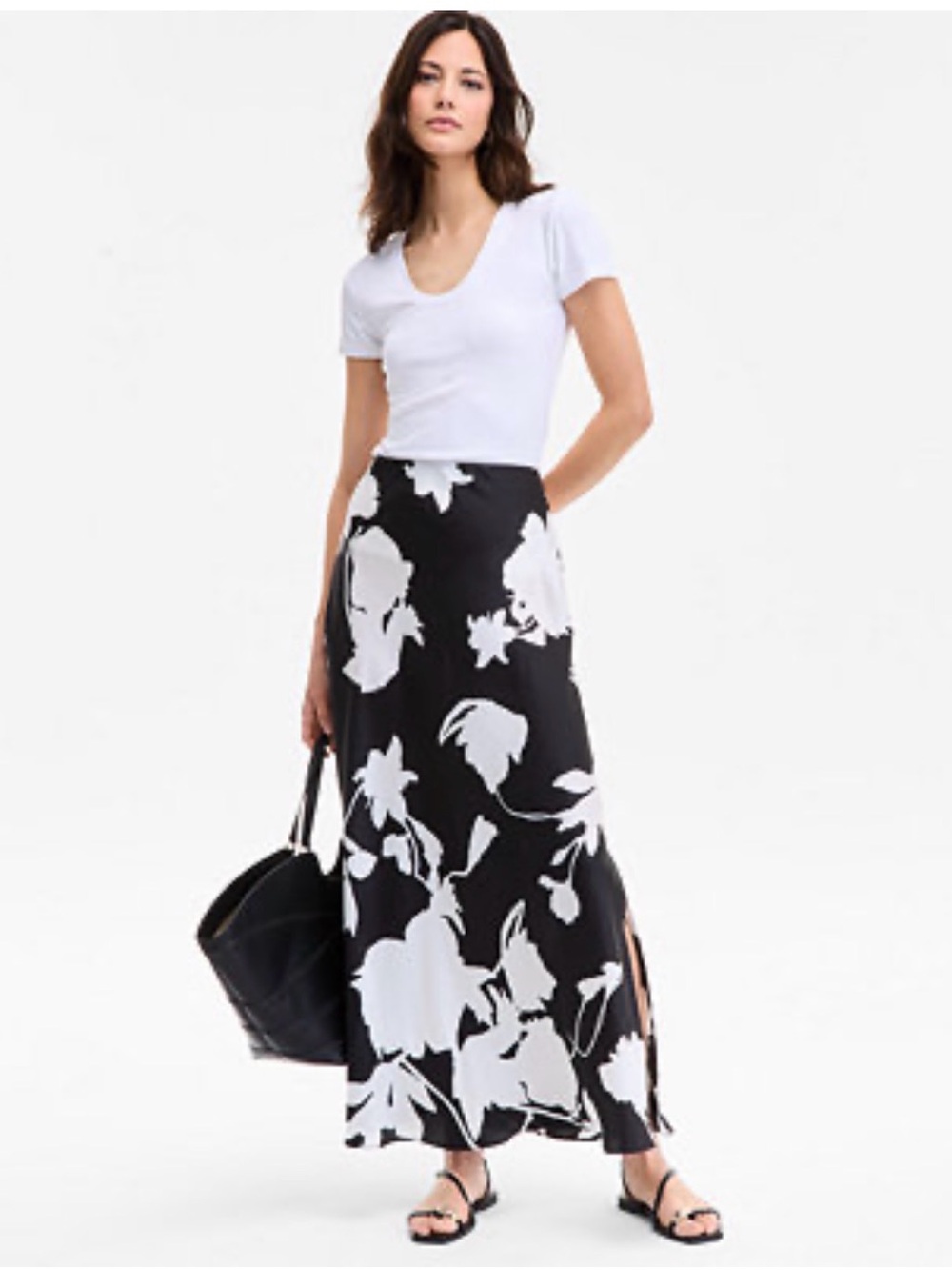 INC International Concepts Black and White Floral Maxi Skirt